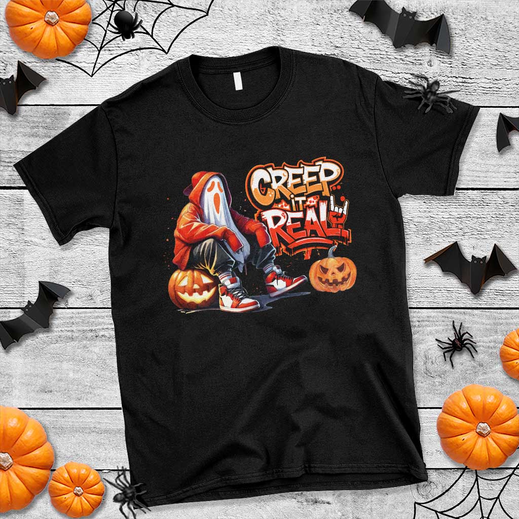 Funny Halloween Hip Hop T Shirt Creep It Real Cool Ghost Old School - Wonder Print Shop