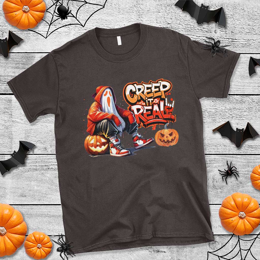 Funny Halloween Hip Hop T Shirt Creep It Real Cool Ghost Old School - Wonder Print Shop