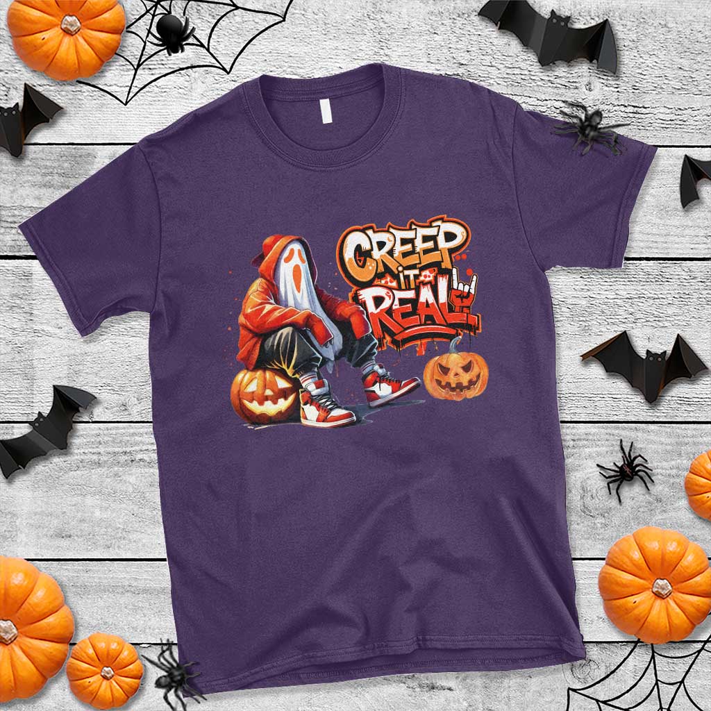 Funny Halloween Hip Hop T Shirt Creep It Real Cool Ghost Old School - Wonder Print Shop