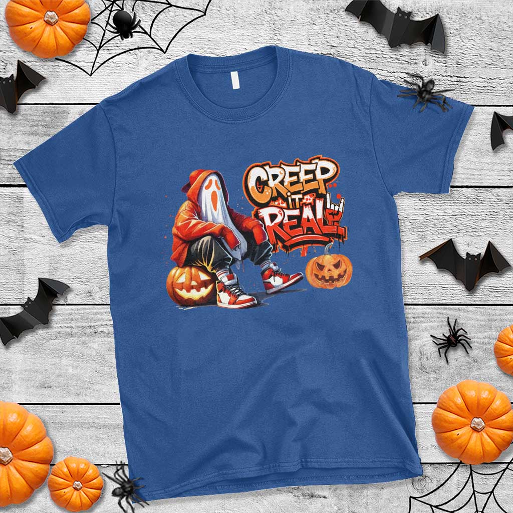 Funny Halloween Hip Hop T Shirt Creep It Real Cool Ghost Old School - Wonder Print Shop