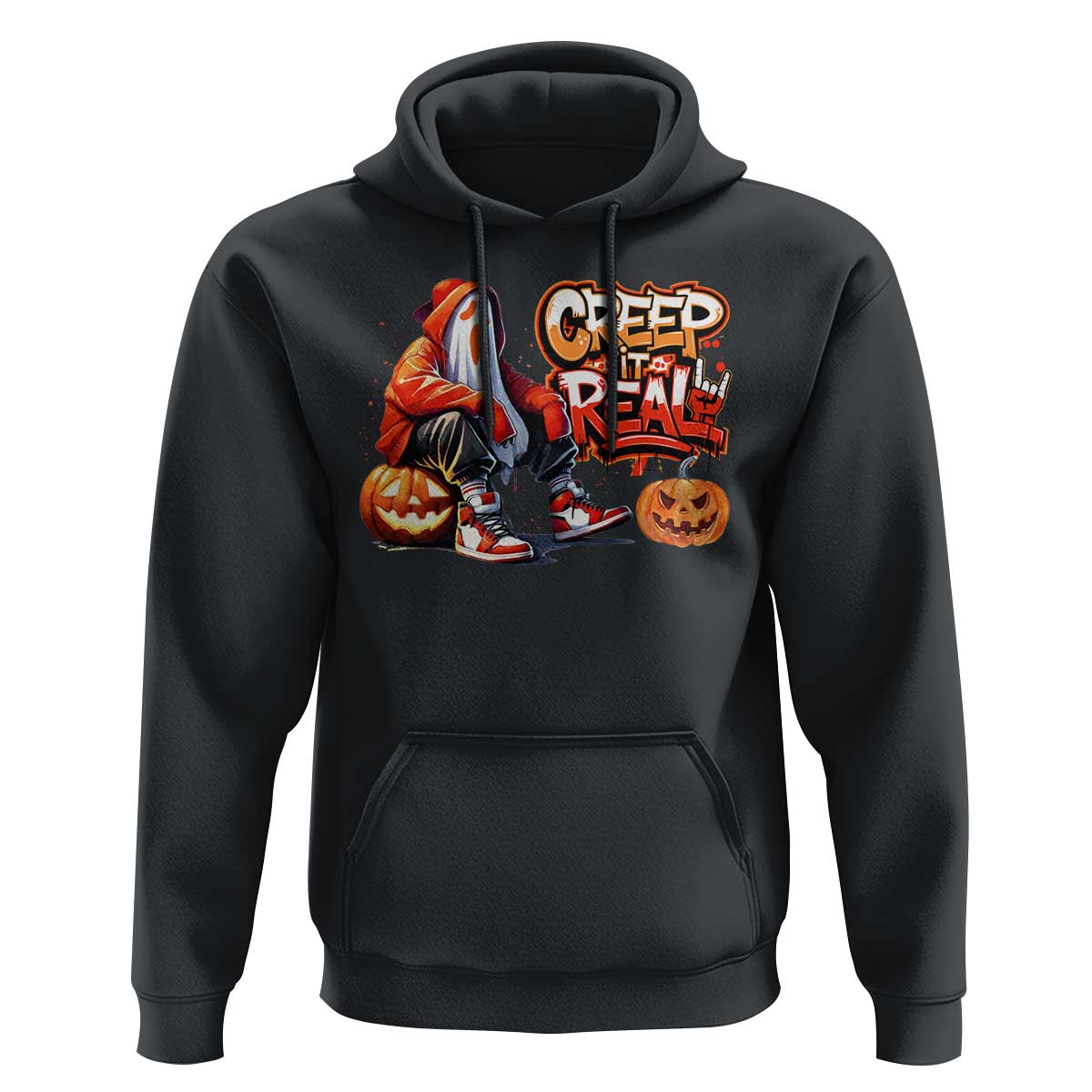 Funny Halloween Hip Hop Hoodie Creep It Real Cool Ghost Old School