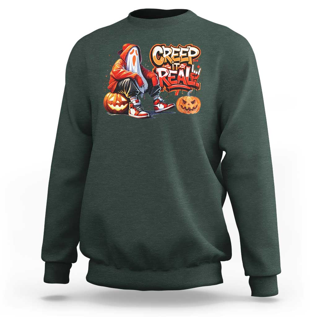 Funny Halloween Hip Hop Sweatshirt Creep It Real Cool Ghost Old School - Wonder Print Shop