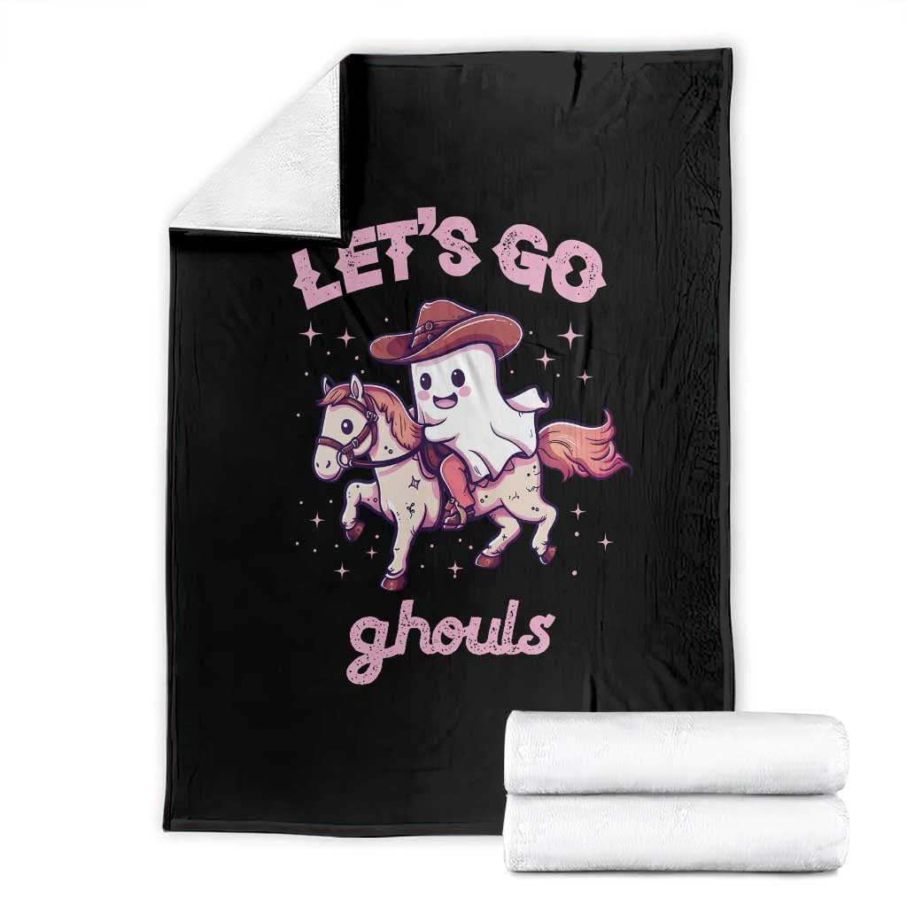 Halloween Cowboy Throw Blanket Let's Go Ghouls Ghost Riding Horse - Wonder Print Shop