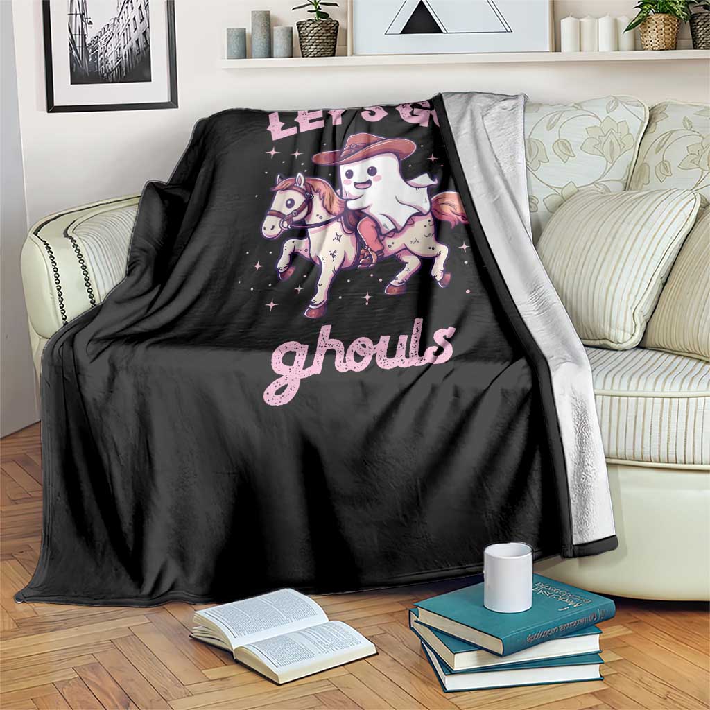 Halloween Cowboy Throw Blanket Let's Go Ghouls Ghost Riding Horse - Wonder Print Shop