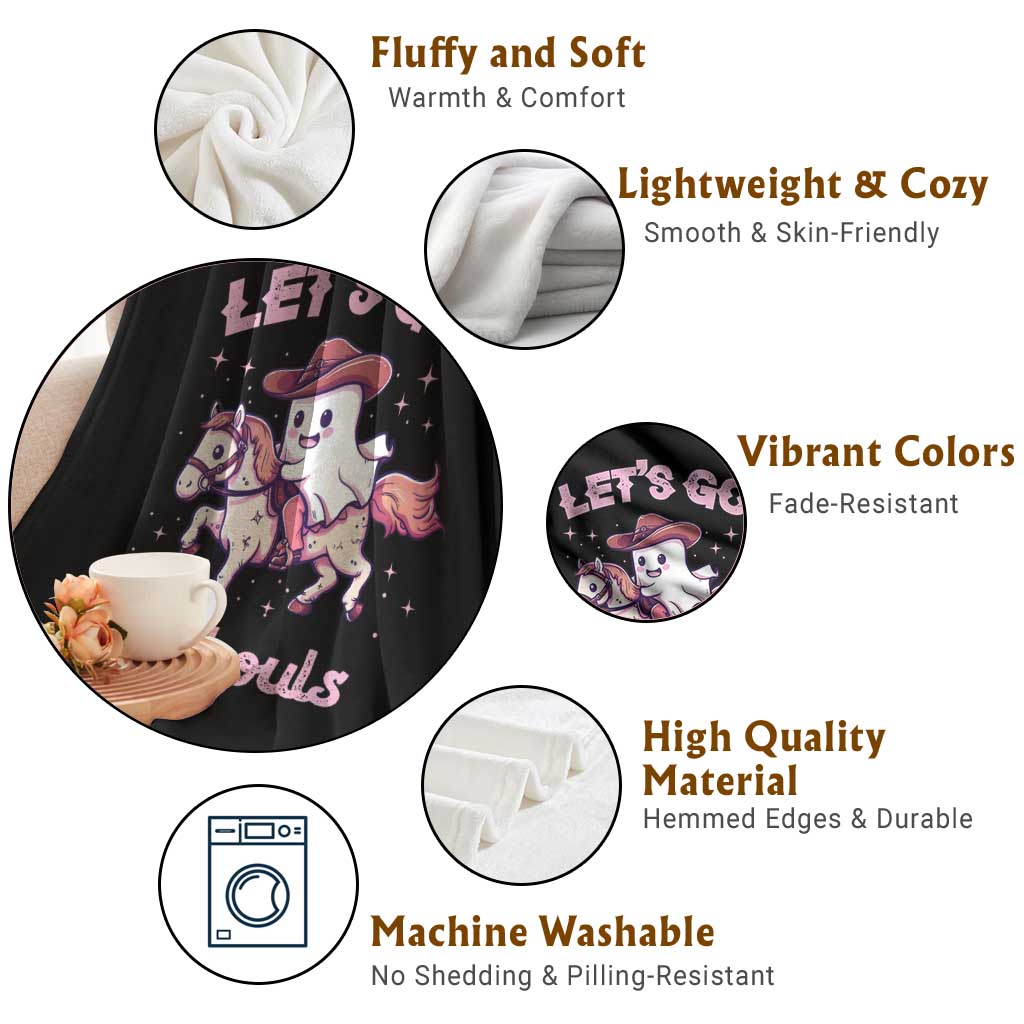 Halloween Cowboy Throw Blanket Let's Go Ghouls Ghost Riding Horse - Wonder Print Shop