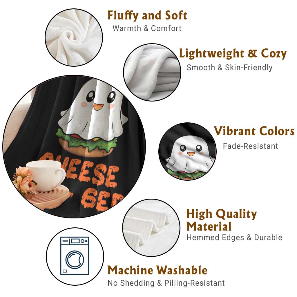 Funny Halloween Throw Blanket Cheese Boo-ger Cute Hamburger Ghost - Wonder Print Shop