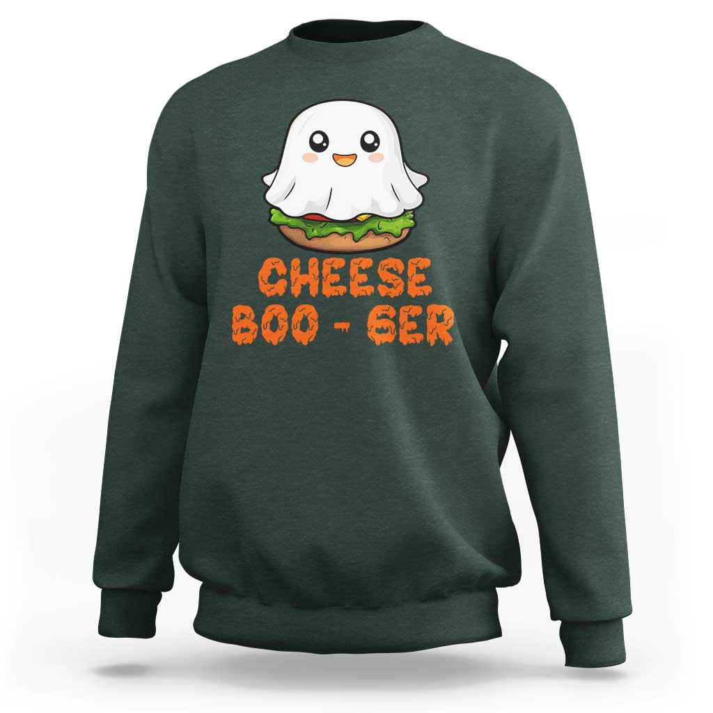 Funny Halloween Sweatshirt Cheese Boo-ger Cute Hamburger Ghost - Wonder Print Shop