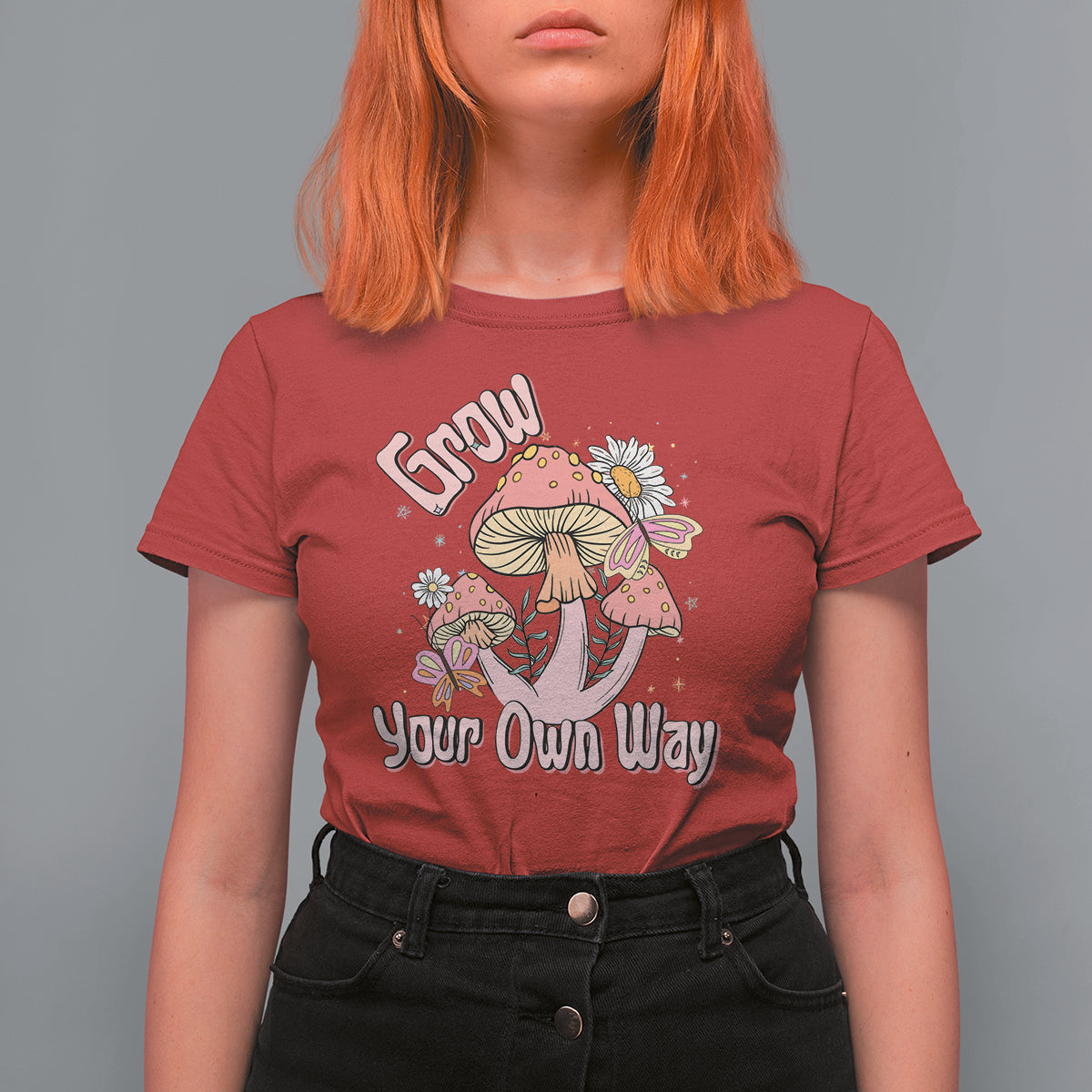 Grow Your Own Way Mushroom Level Up T Shirt For Women - Wonder Print Shop