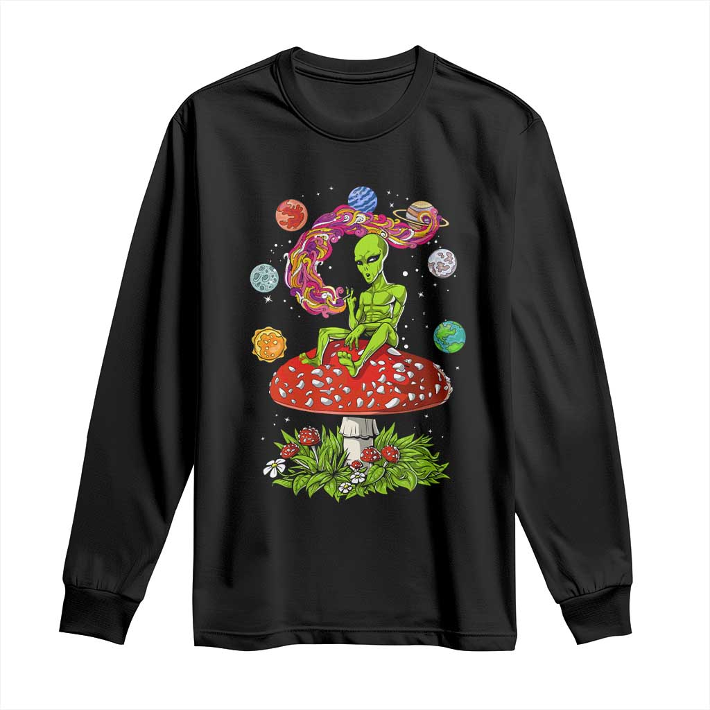Outer Space Funny Alien Smoking Long Sleeve Shirt