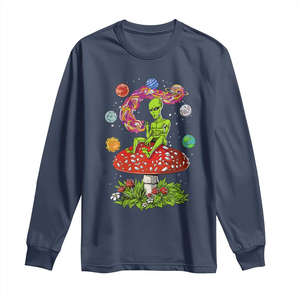 Outer Space Funny Alien Smoking Long Sleeve Shirt