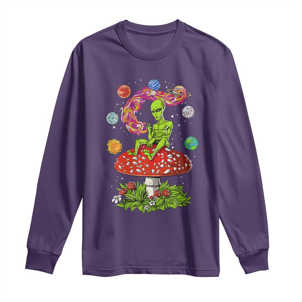 Outer Space Funny Alien Smoking Long Sleeve Shirt