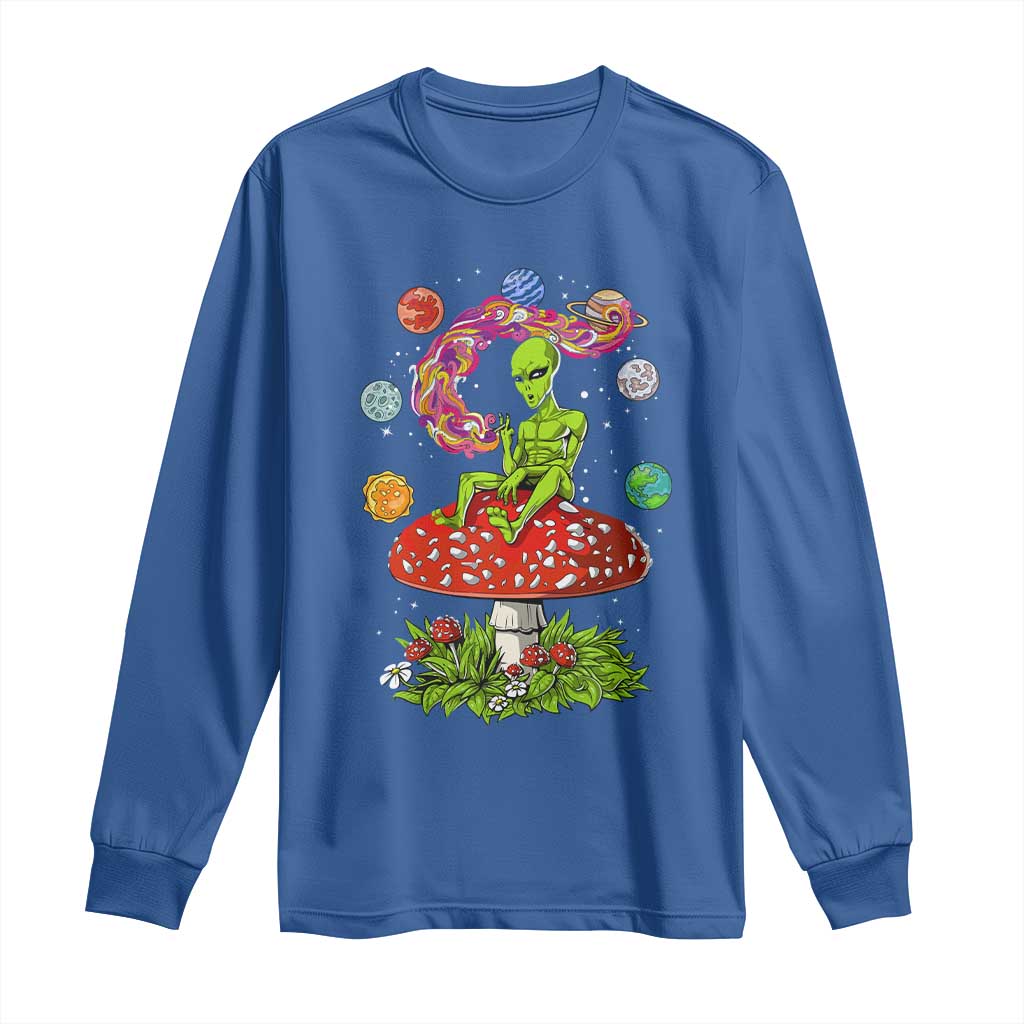 Outer Space Funny Alien Smoking Long Sleeve Shirt
