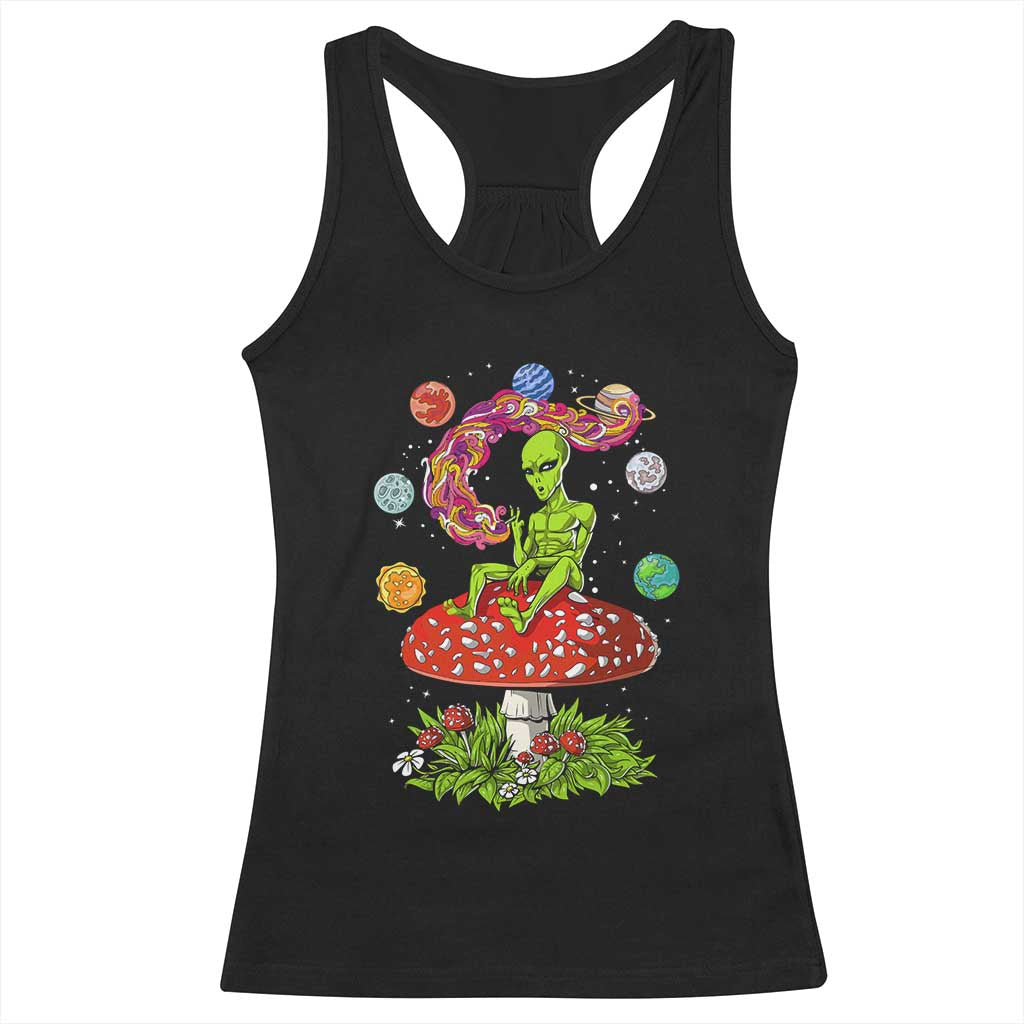 Outer Space Funny Alien Smoking Racerback Tank Top