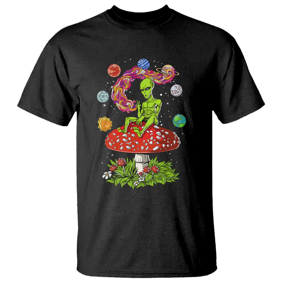 Outer Space Funny Alien Smoking T Shirt