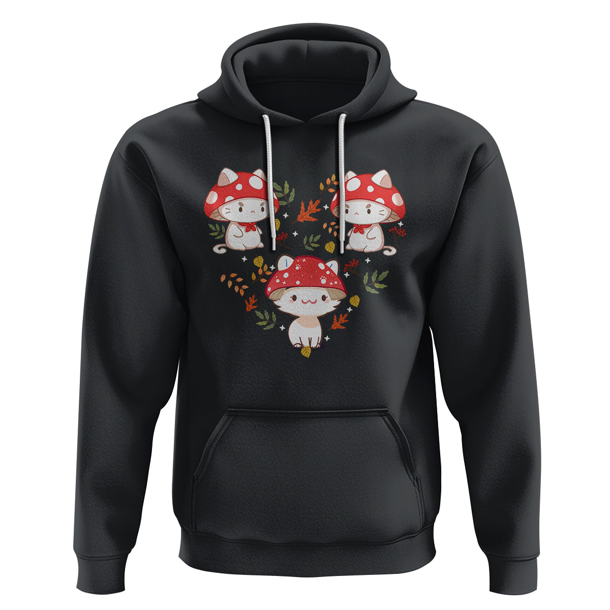 Cat with Mushroom Hat Heart Shape Cottagecore Aesthetic Hoodie - Wonder Print Shop