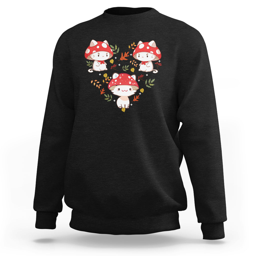 Cat with Mushroom Hat Heart Shape Cottagecore Aesthetic Sweatshirt - Wonder Print Shop