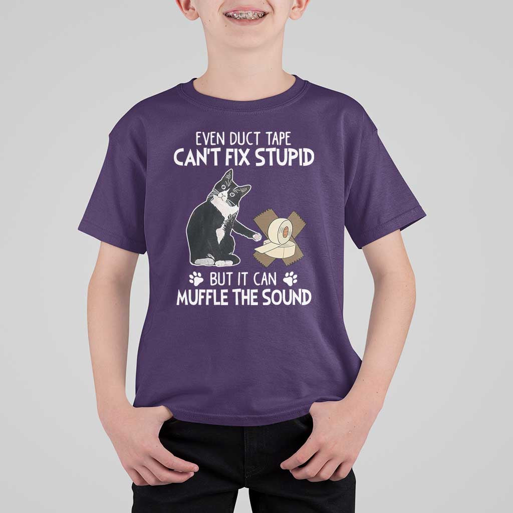 Funny Sarcastic Cat T Shirt For Kid Duct Tape Can't Fix Stupid But Can Muffle The Sound - Wonder Print Shop