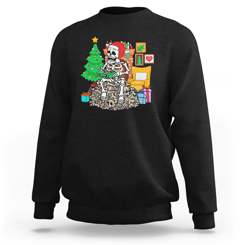 Christmas Gaming Skeleton Gamer Skull Sweatshirt - Wonder Print Shop