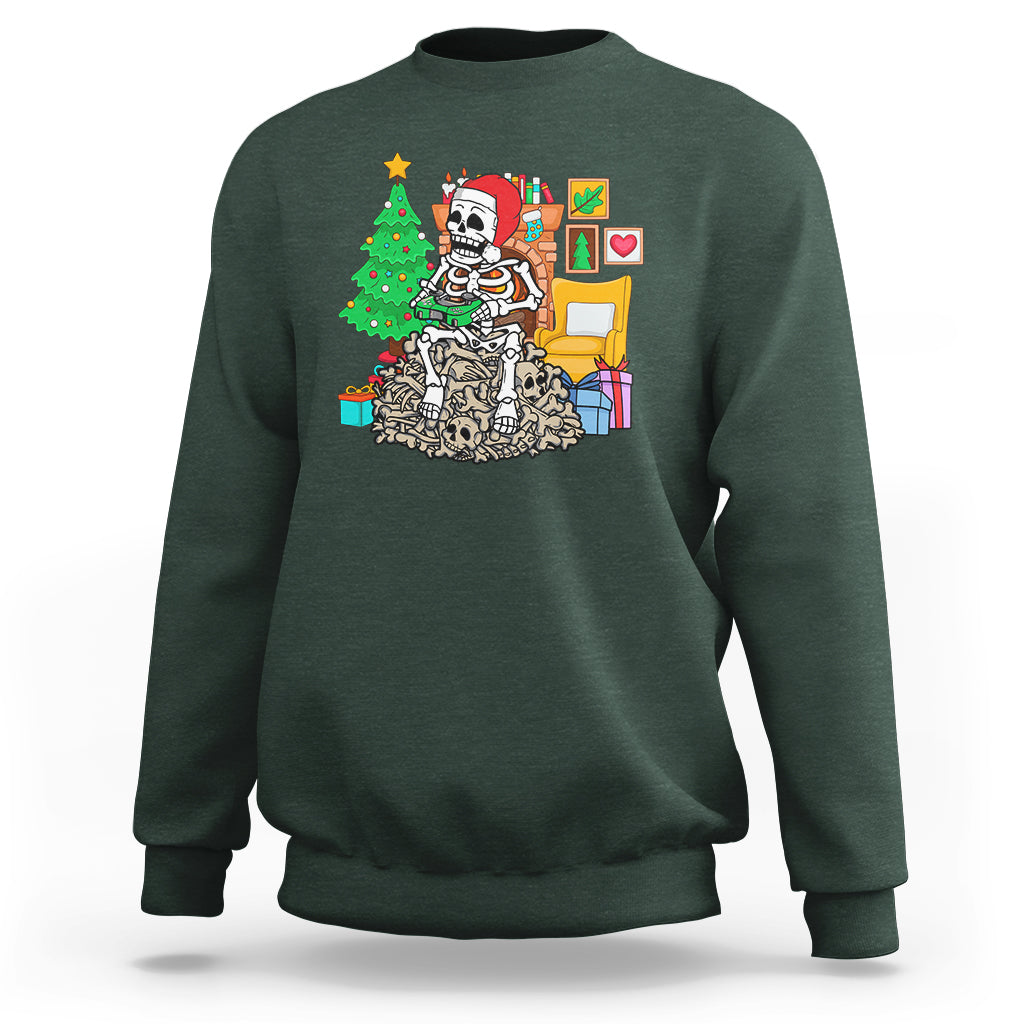 Christmas Gaming Skeleton Gamer Skull Sweatshirt - Wonder Print Shop