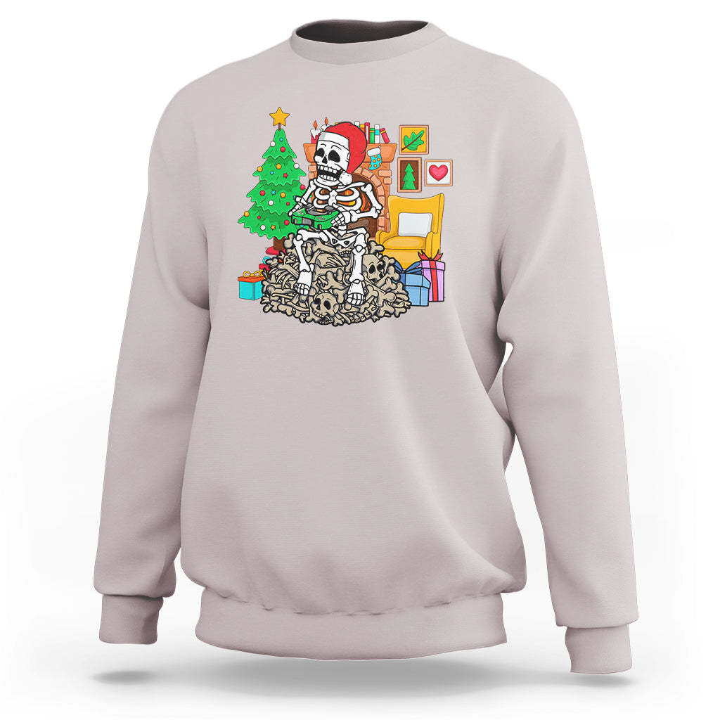 Christmas Gaming Skeleton Gamer Skull Sweatshirt - Wonder Print Shop