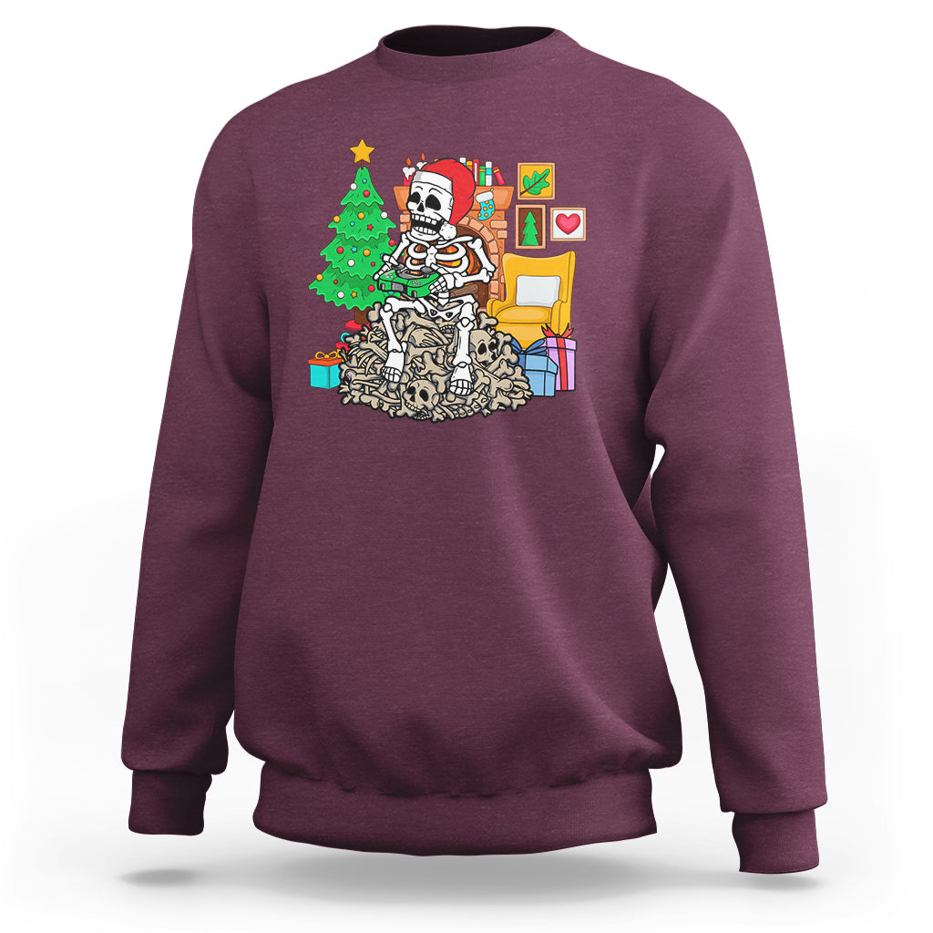 Christmas Gaming Skeleton Gamer Skull Sweatshirt - Wonder Print Shop