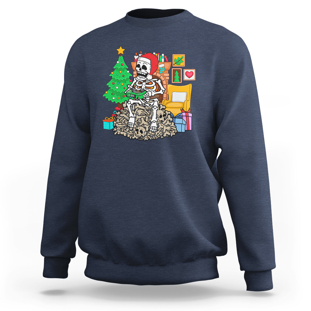 Christmas Gaming Skeleton Gamer Skull Sweatshirt - Wonder Print Shop