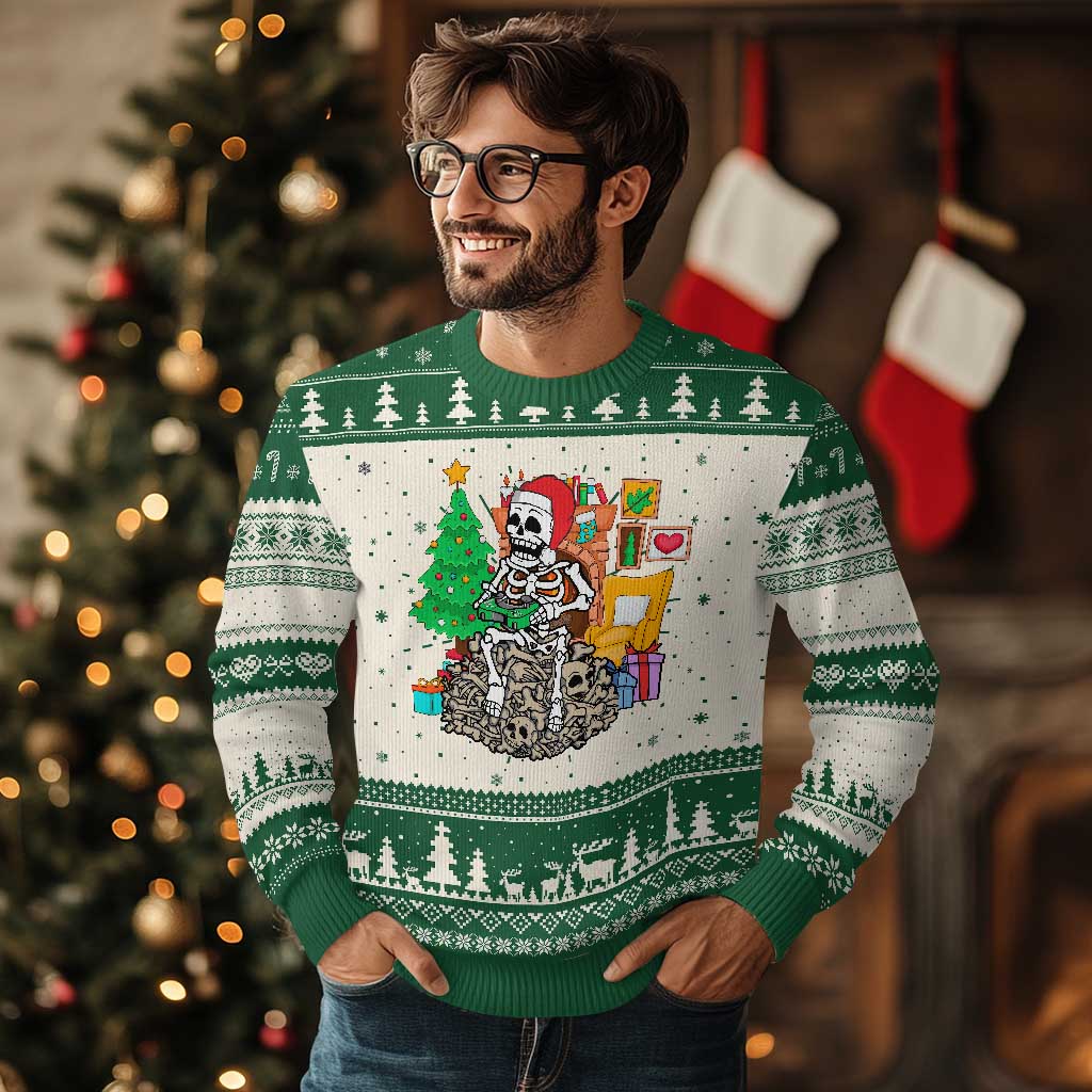 Christmas Gamer Skeleton Gaming Ugly Christmas Sweater - Wonder Print Shop