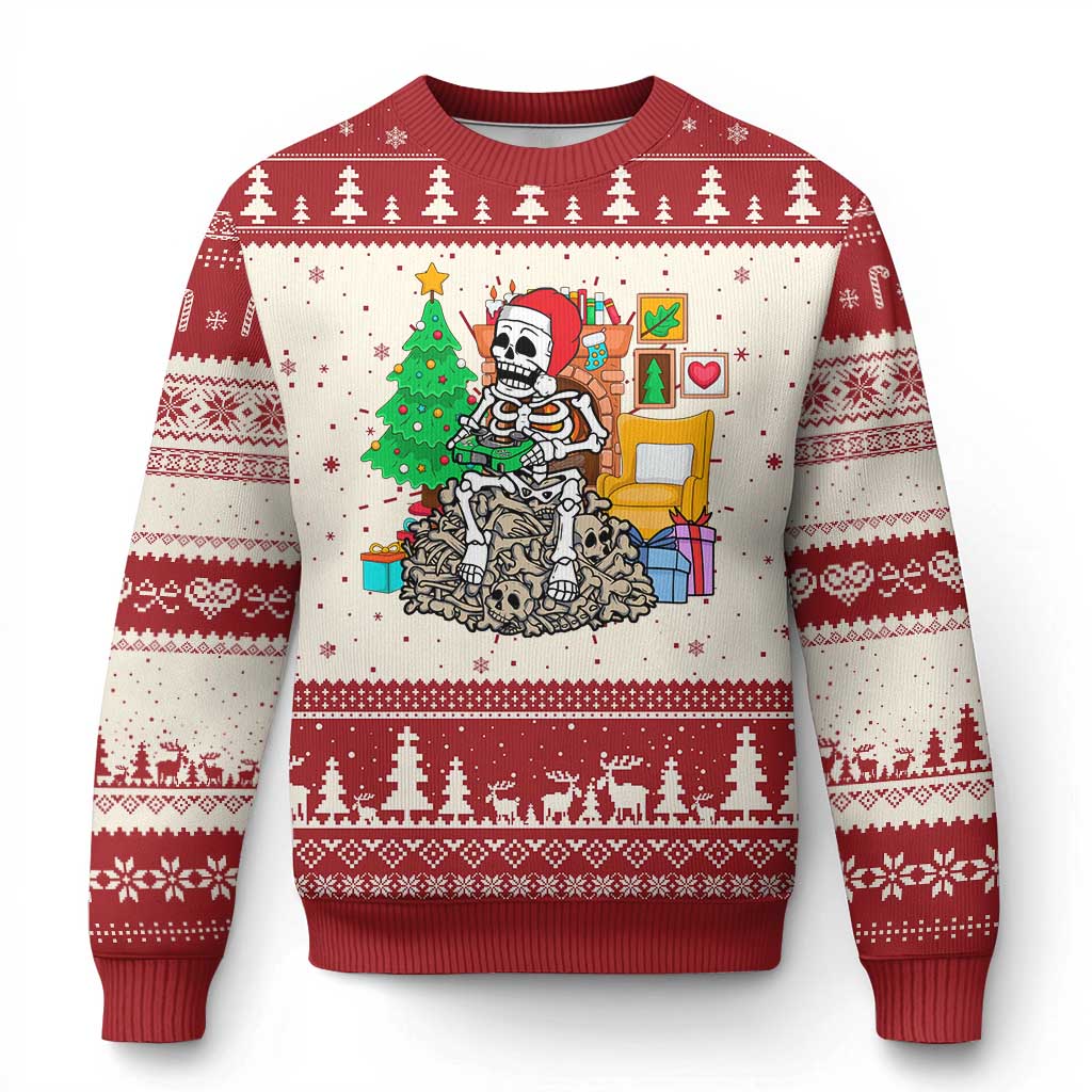 Christmas Gamer Skeleton Gaming Ugly Christmas Sweater - Wonder Print Shop
