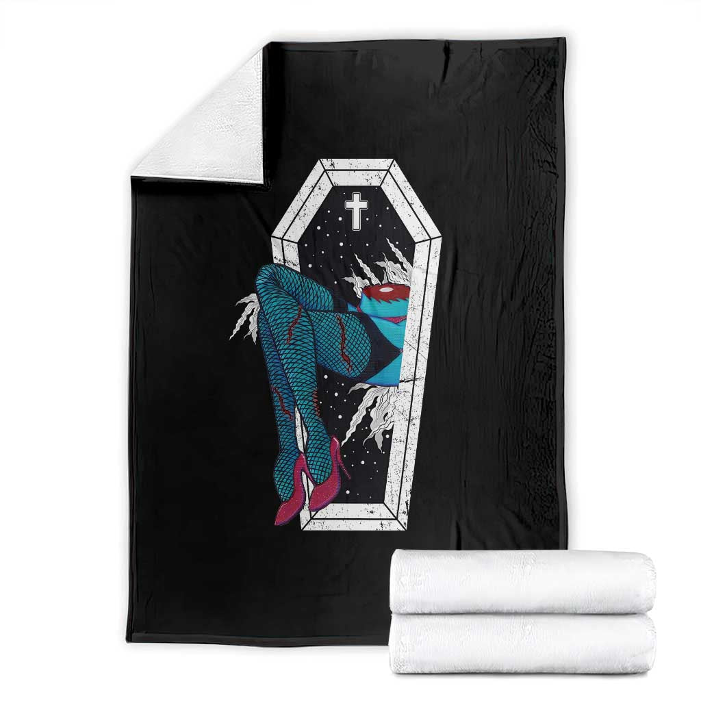 Creepy Halloween Throw Blanket Sexy Zombie Legs Flash Tattoo Coffin - Wonder Print Shop