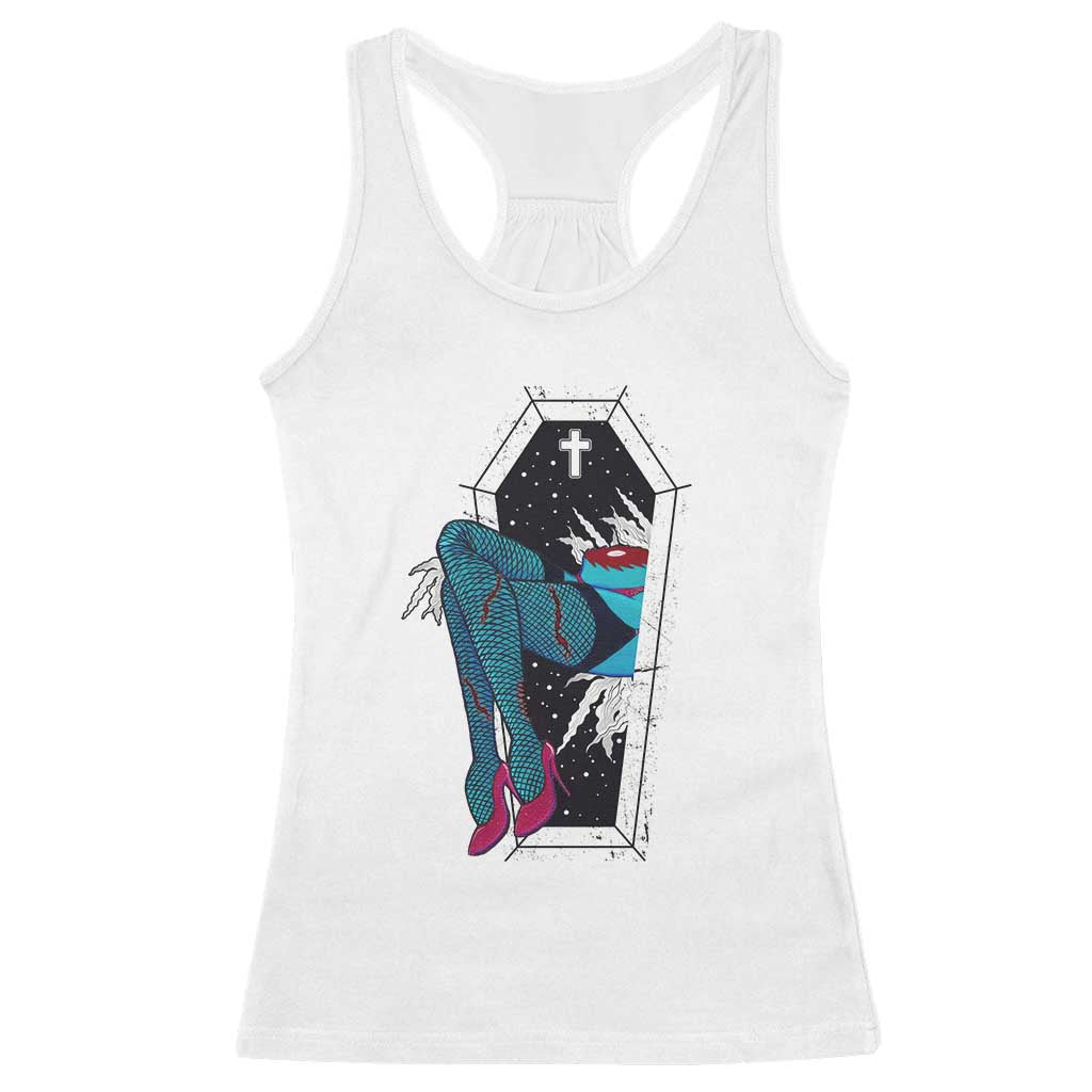 Creepy Halloween Racerback Tank Top Sexy Zombie Legs Flash Tattoo Coffin