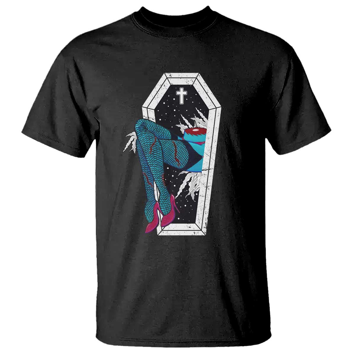 Creepy Halloween T Shirt Sexy Zombie Legs Flash Tattoo Coffin - Wonder Print Shop