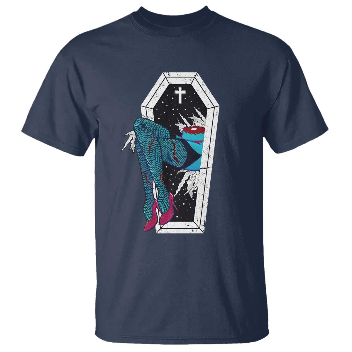 Creepy Halloween T Shirt Sexy Zombie Legs Flash Tattoo Coffin - Wonder Print Shop