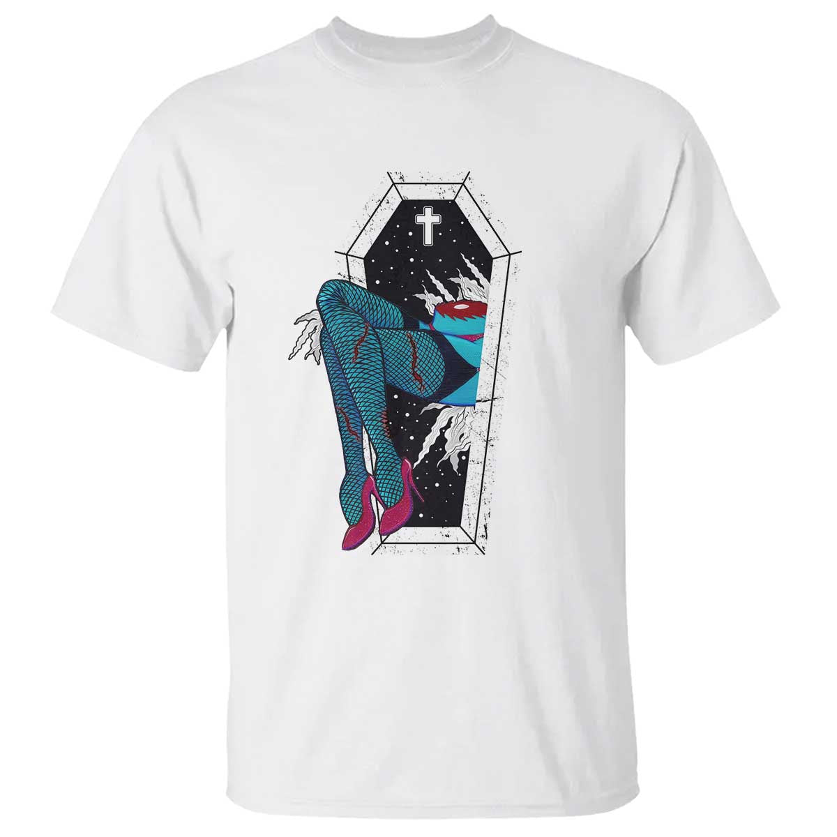 Creepy Halloween T Shirt Sexy Zombie Legs Flash Tattoo Coffin - Wonder Print Shop