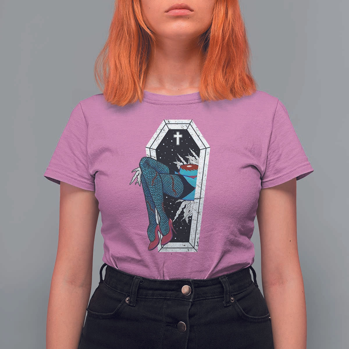 Creepy Halloween T Shirt For Women Sexy Zombie Legs Flash Tattoo Coffin - Wonder Print Shop
