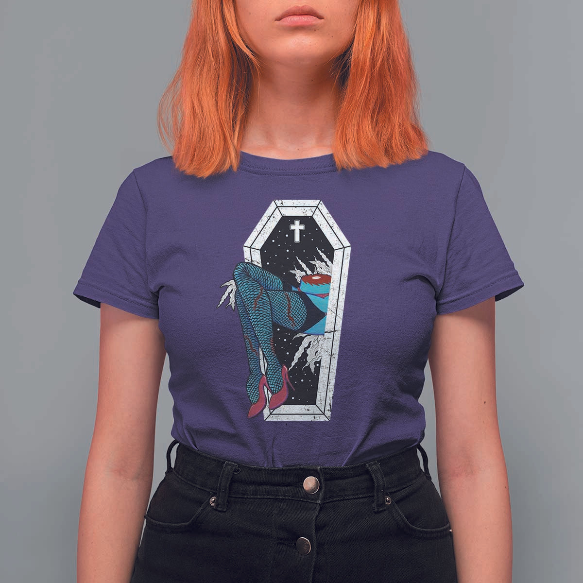 Creepy Halloween T Shirt For Women Sexy Zombie Legs Flash Tattoo Coffin - Wonder Print Shop