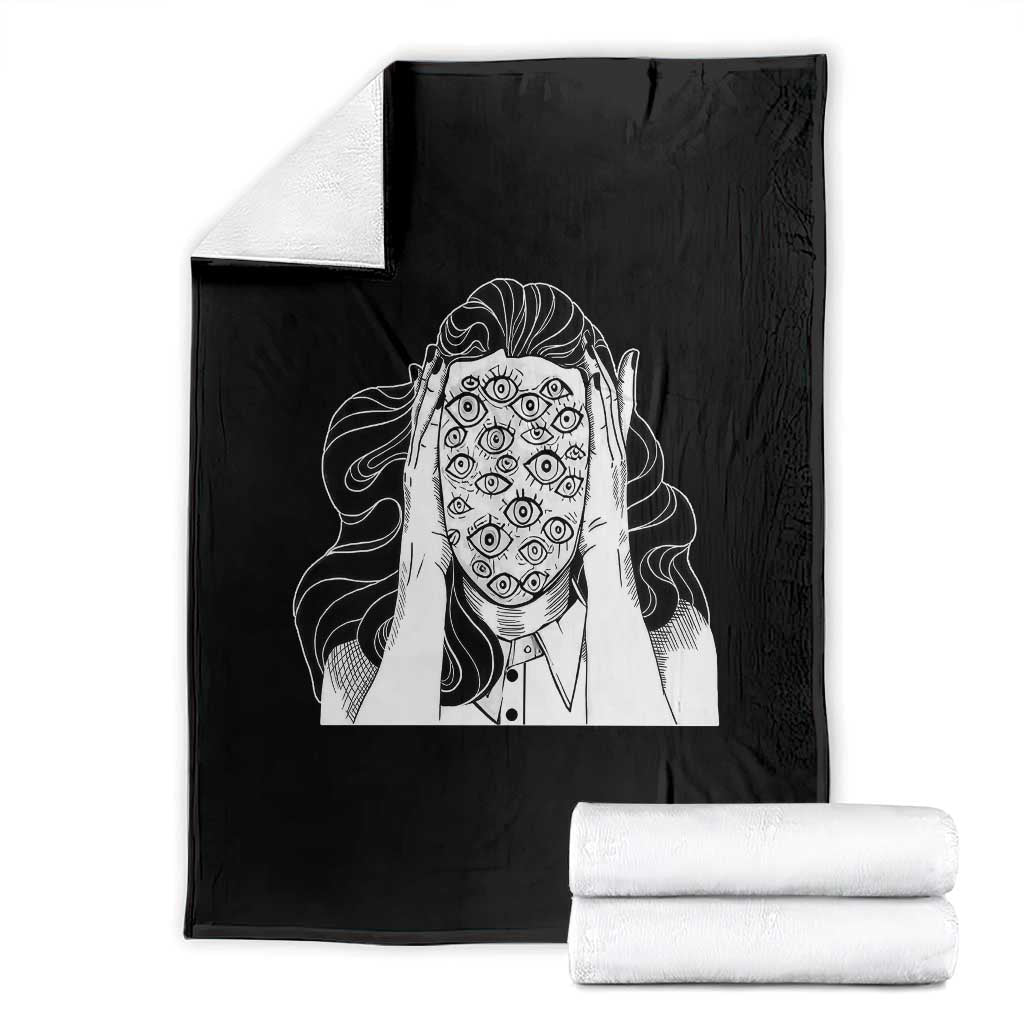 Creepy Aesthetic All Eyes On Me Psycho Girl Throw Blanket - Wonder Print Shop