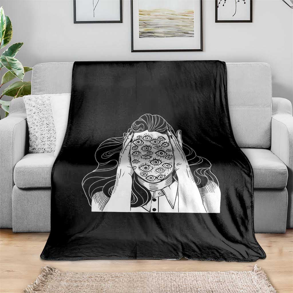 Creepy Aesthetic All Eyes On Me Psycho Girl Throw Blanket - Wonder Print Shop