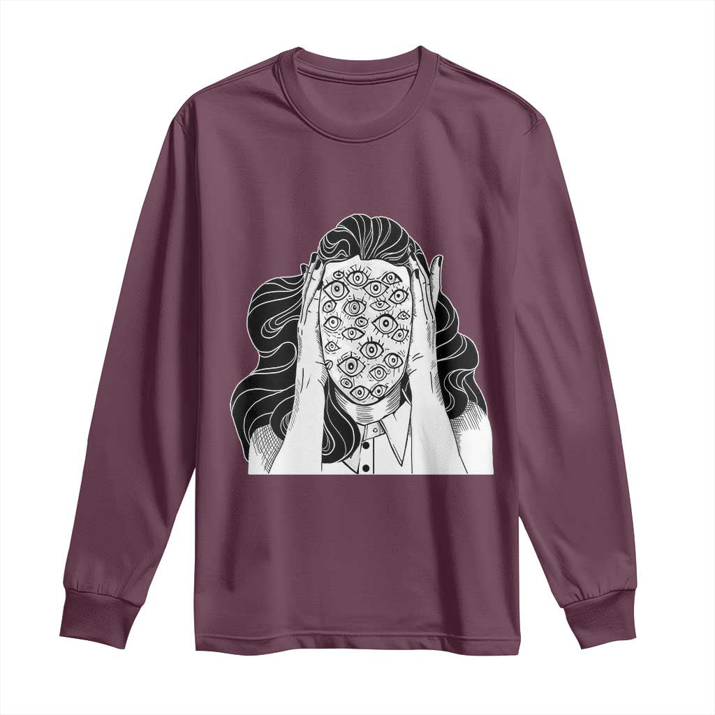 Creepy Aesthetic All Eyes On Me Psycho Girl Long Sleeve Shirt