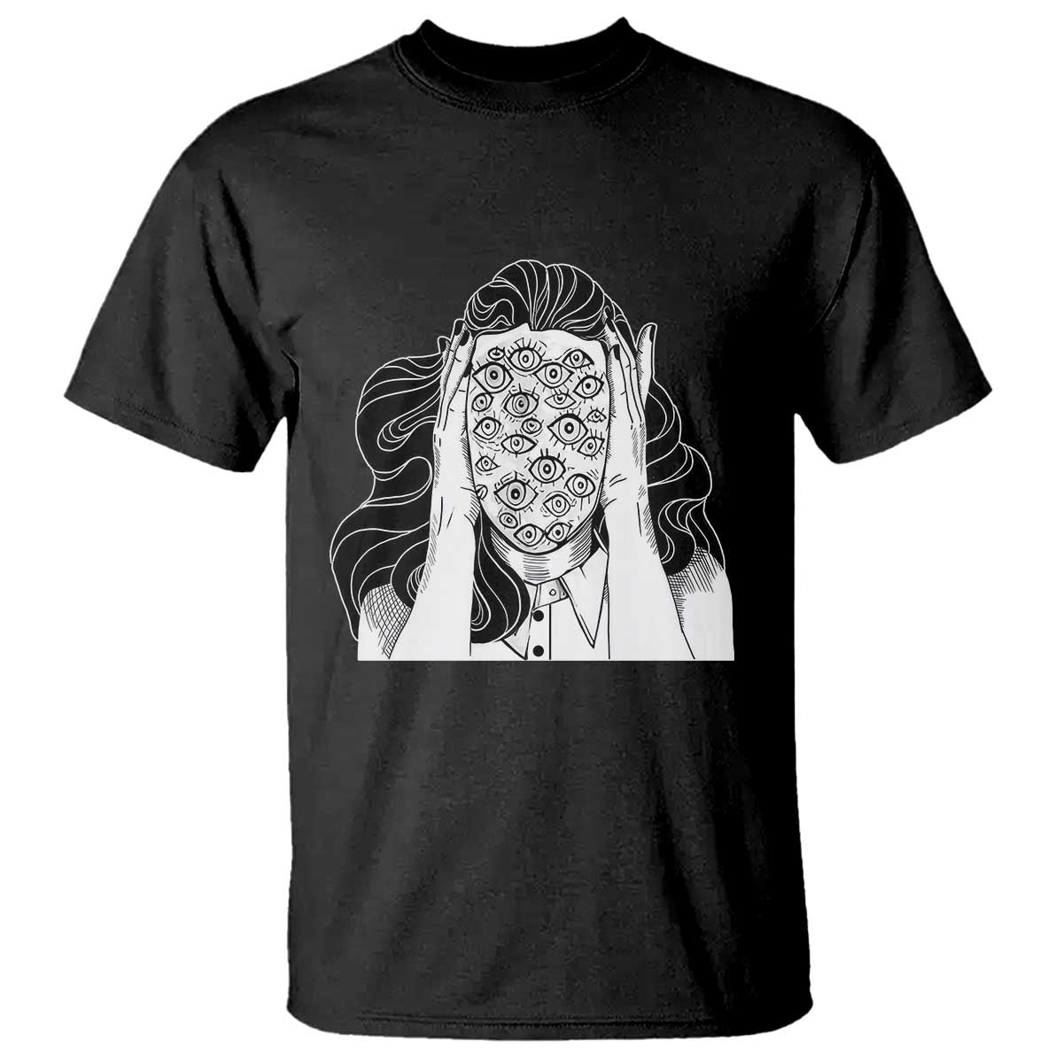 Creepy Aesthetic All Eyes On Me Psycho Girl T Shirt - Wonder Print Shop