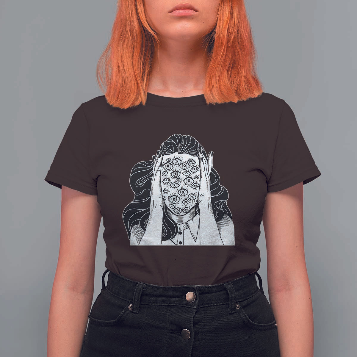 Creepy Aesthetic All Eyes On Me Psycho Girl T Shirt For Women - Wonder Print Shop