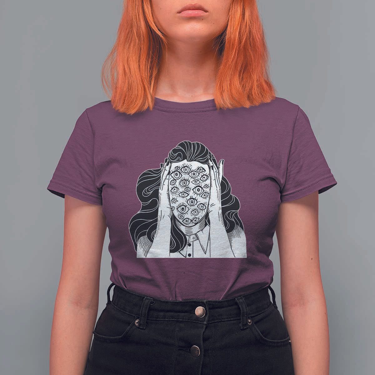 Creepy Aesthetic All Eyes On Me Psycho Girl T Shirt For Women - Wonder Print Shop