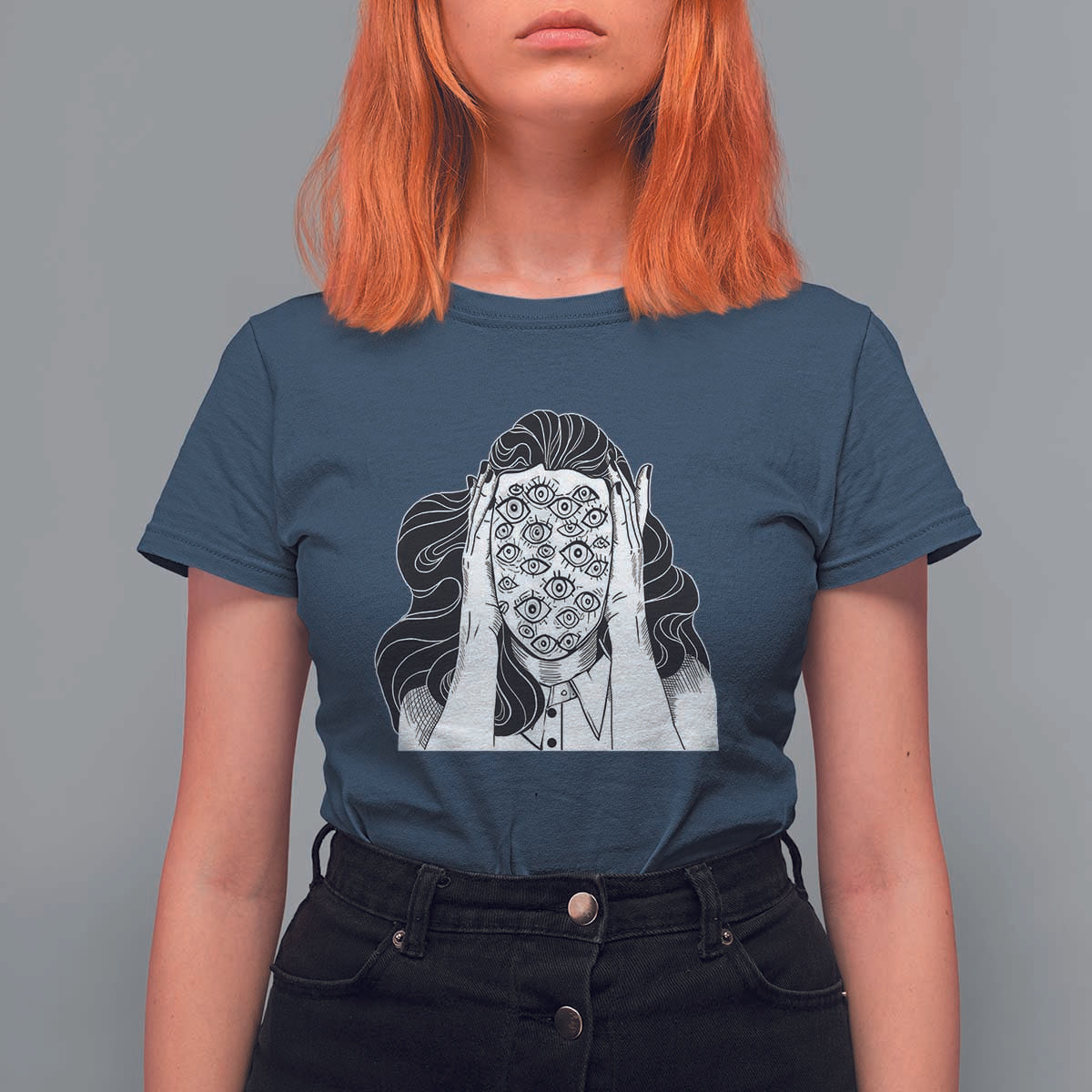 Creepy Aesthetic All Eyes On Me Psycho Girl T Shirt For Women - Wonder Print Shop