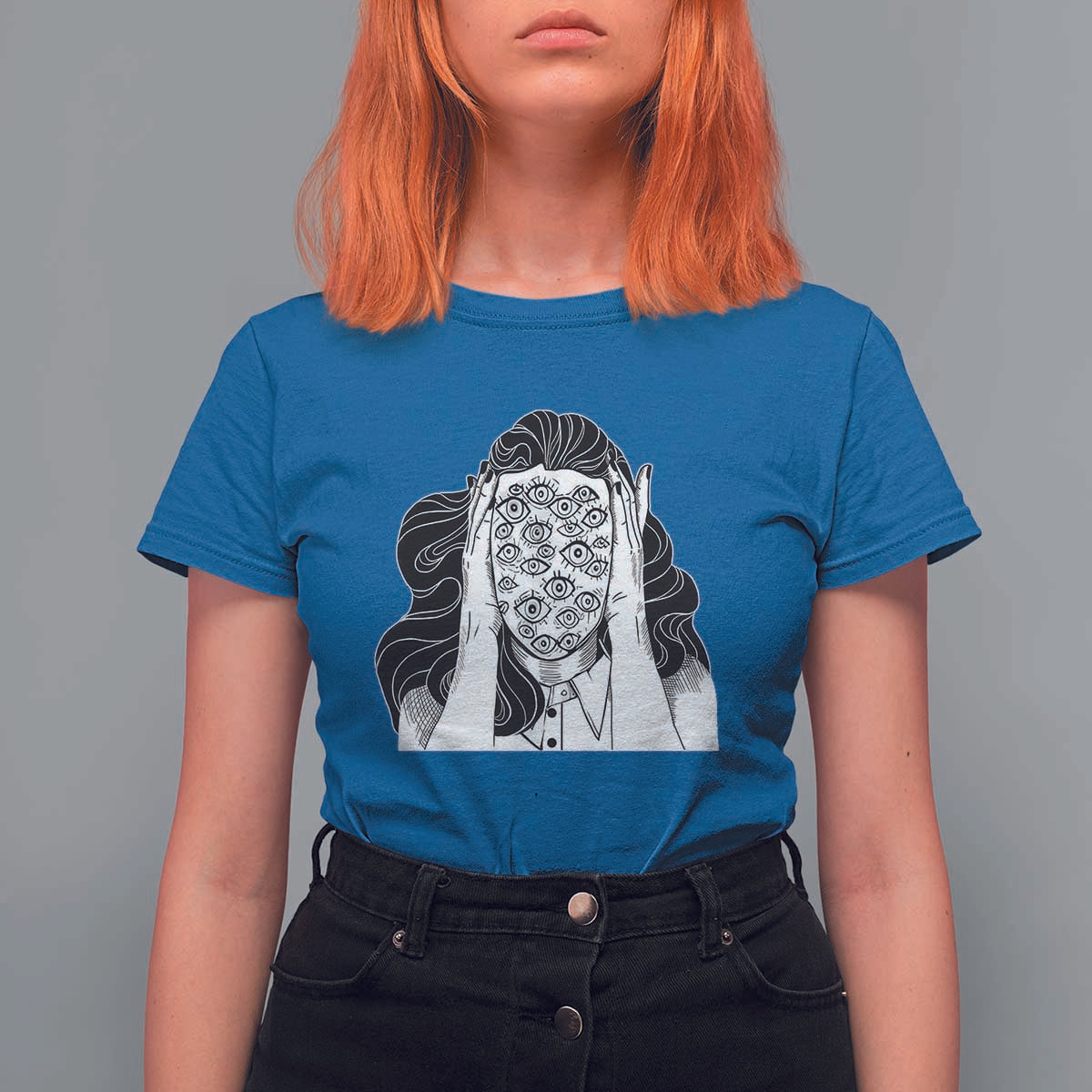 Creepy Aesthetic All Eyes On Me Psycho Girl T Shirt For Women - Wonder Print Shop