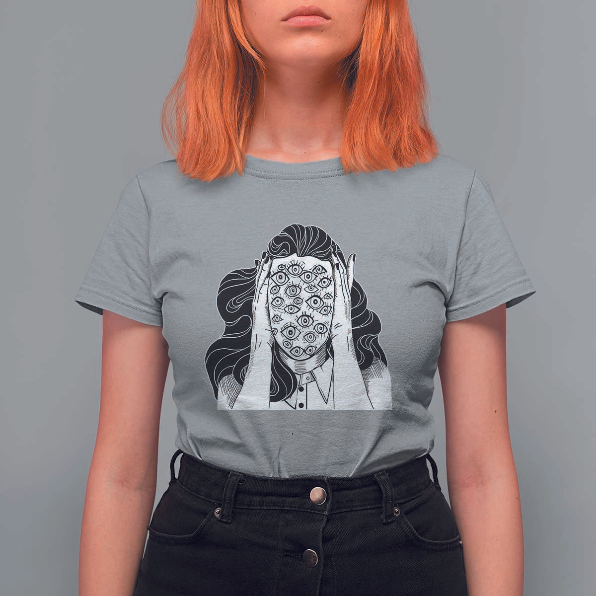 Creepy Aesthetic All Eyes On Me Psycho Girl T Shirt For Women - Wonder Print Shop