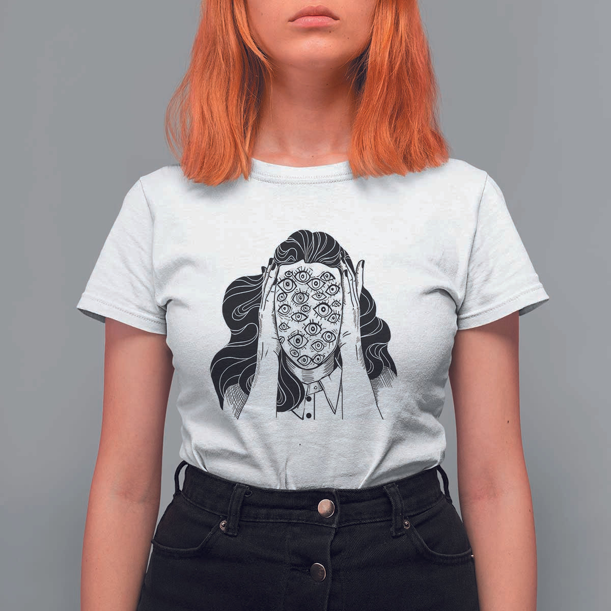 Creepy Aesthetic All Eyes On Me Psycho Girl T Shirt For Women - Wonder Print Shop
