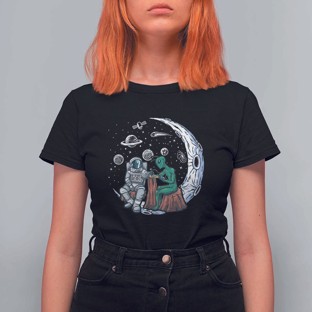Funny Alien Ink Astronaut Outer Space T Shirt For Women - Wonder Print Shop
