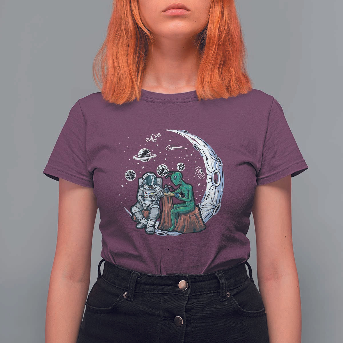 Funny Alien Ink Astronaut Outer Space T Shirt For Women - Wonder Print Shop