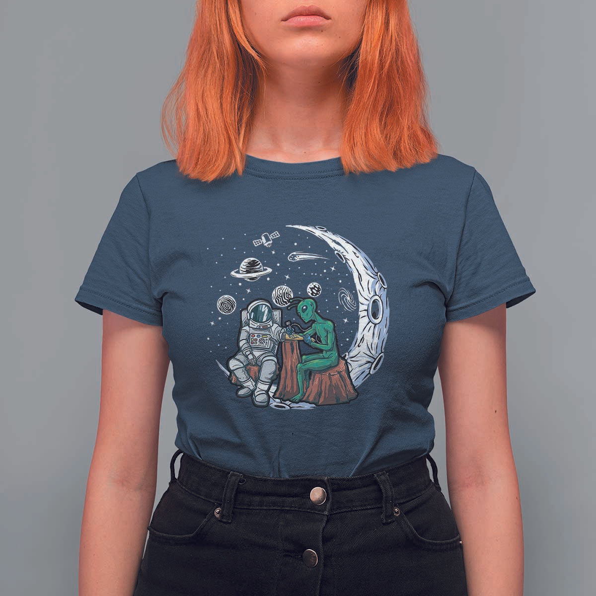 Funny Alien Ink Astronaut Outer Space T Shirt For Women - Wonder Print Shop