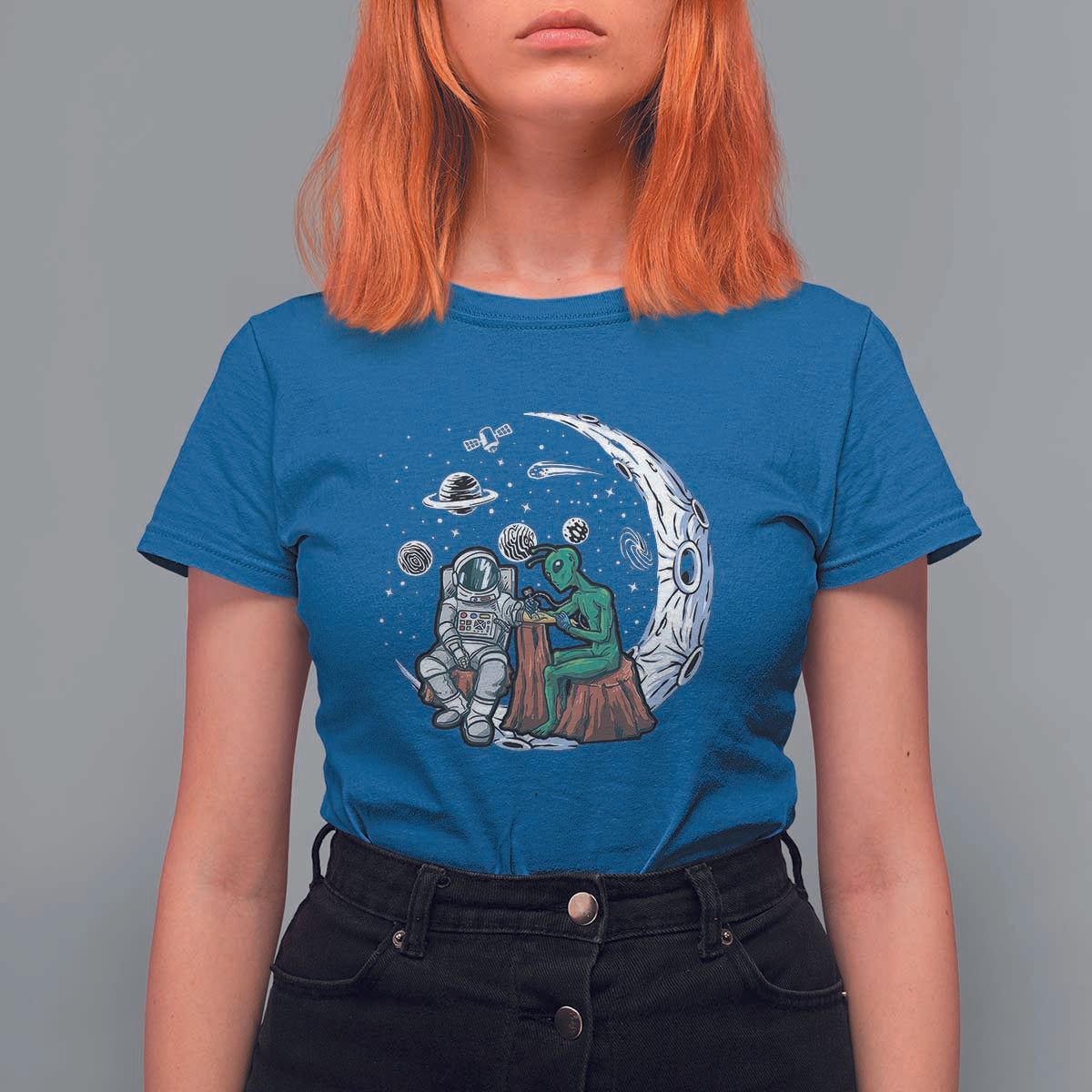 Funny Alien Ink Astronaut Outer Space T Shirt For Women - Wonder Print Shop