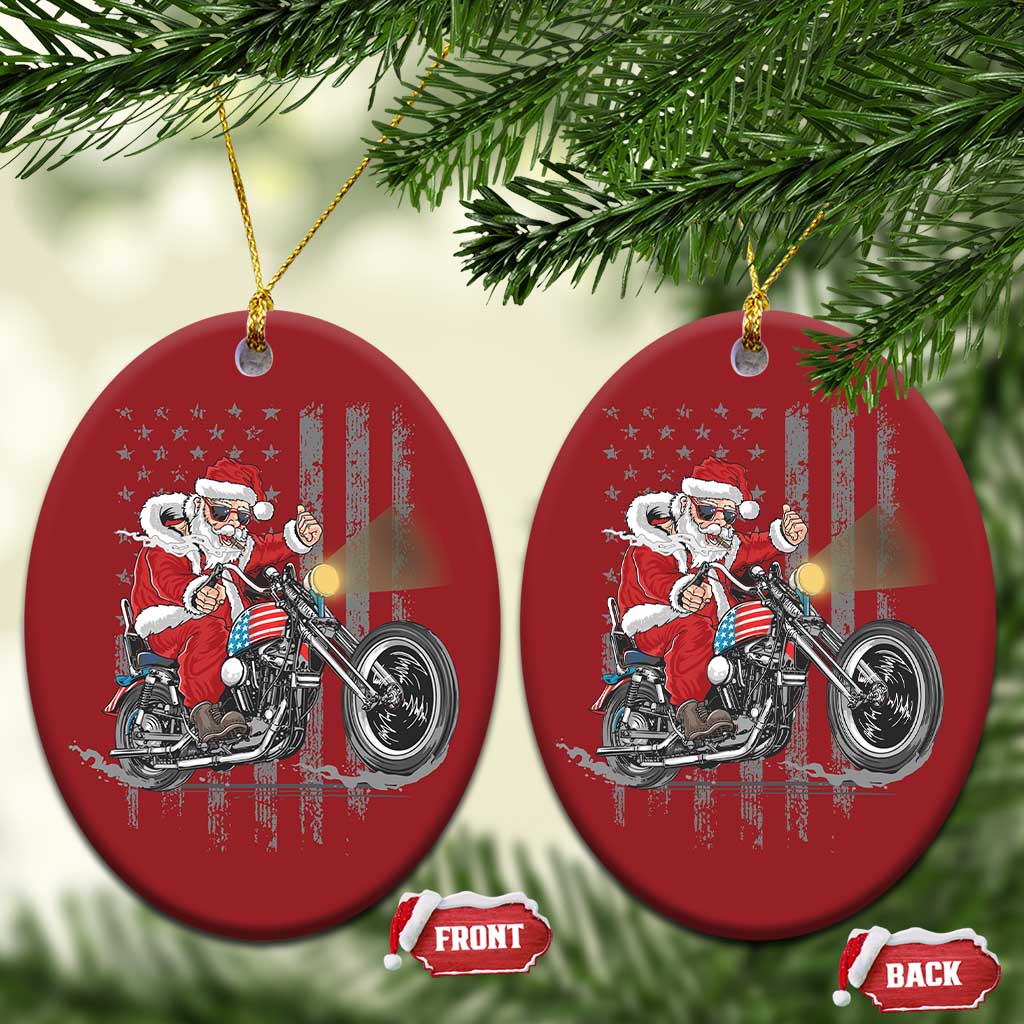 Christmas Santa Riding Motorbike Patriotic USA Christmas Ornament - Wonder Print Shop